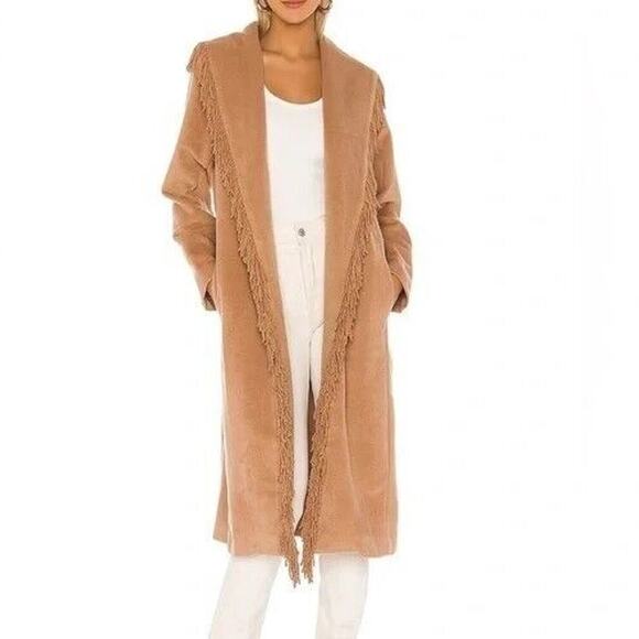 NEW Line & Dot Linda Fringe Coat Wool Blend Open Front Camel Womens XS - Picture 1 of 5